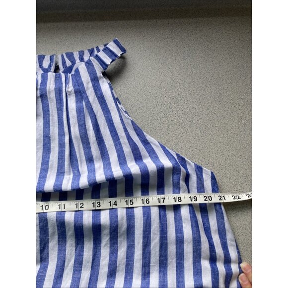 Loft Striped Linen Blend Belted Halter Maxi Dress Women 16 Blue White Nautical - Picture 11 of 12